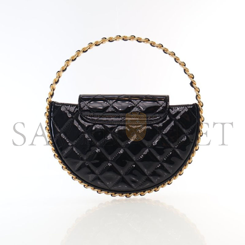 Ch*el patent calfskin quilted chain hoop bag black ap3585 (23*23*3cm)